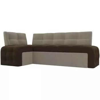 Кухонный угловой диван Люксор левый (основа микровельвет коричневый, компаньон микровельвет бежевый) Лига Диванов 28607L