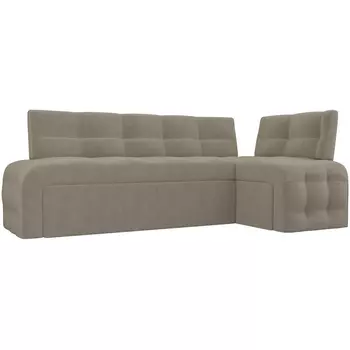 Кухонный угловой диван Люксор правый (микровельвет бежевый) Лига Диванов 28605