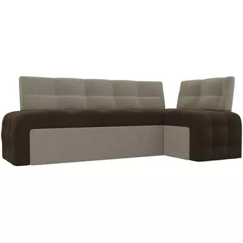 Кухонный угловой диван Люксор правый (основа микровельвет коричневый, компаньон микровельвет бежевый) Лига Диванов 28607