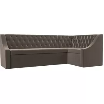 Кухонный угловой диван Мерлин правый (велюр коричневый) Лига Диванов 109424