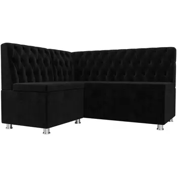 Кухонный угловой диван Мирта левый (велюр черный) Лига Диванов 107593L