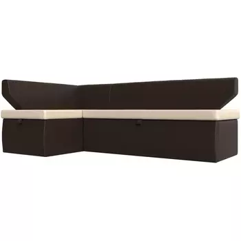 Кухонный угловой диван Омура левый (основа экокожа бежевая, компаньон экокожа коричневая) Лига Диванов 113235L