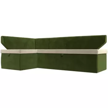 Кухонный угловой диван Омура левый (основа микровельвет бежевый, компаньон микровельвет зеленый) Лига Диванов 113213L