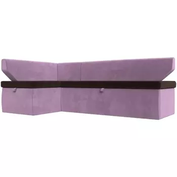 Кухонный угловой диван Омура левый (основа микровельвет коричневый, компаньон микровельвет сиреневый) Лига Диванов 113224L