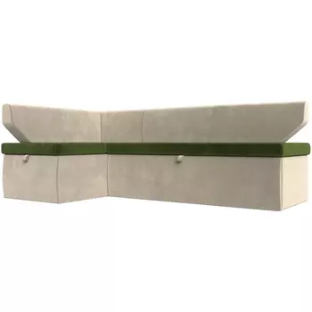 Кухонный угловой диван Омура левый (основа микровельвет зеленый, компаньон микровельвет бежевый) Лига Диванов 113218L