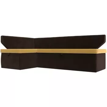 Кухонный угловой диван Омура левый (основа микровельвет желтый, компаньон микровельвет коричневый) Лига Диванов 113217L