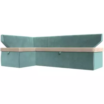 Кухонный угловой диван Омура левый (основа велюр бежевый, компаньон велюр бирюзовый) Лига Диванов 113187L