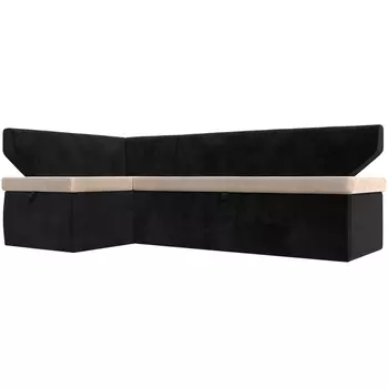 Кухонный угловой диван Омура левый (основа велюр бежевый, компаньон велюр черный) Лига Диванов 113193L