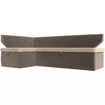 Кухонный угловой диван Омура левый (основа велюр бежевый, компаньон велюр коричневый) Лига Диванов 113190L