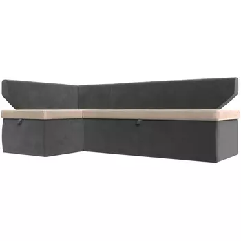 Кухонный угловой диван Омура левый (основа велюр бежевый, компаньон велюр серый) Лига Диванов 113191L