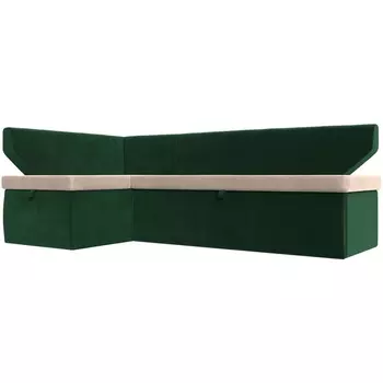 Кухонный угловой диван Омура левый (основа велюр бежевый, компаньон велюр зеленый) Лига Диванов 113189L