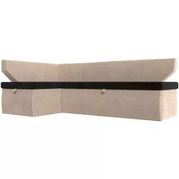 Кухонный угловой диван Омура левый (основа велюр черный, компаньон велюр бежевый) Лига Диванов 113207L