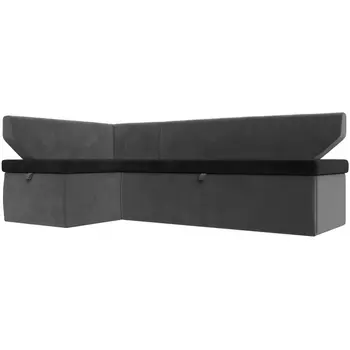 Кухонный угловой диван Омура левый (основа велюр черный, компаньон велюр серый) Лига Диванов 113209L