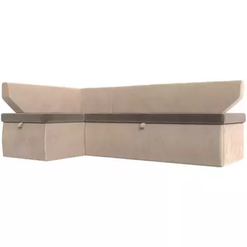 Кухонный угловой диван Омура левый (основа велюр коричневый, компаньон велюр бежевый) Лига Диванов 113200L