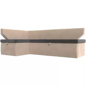 Кухонный угловой диван Омура левый (основа велюр серый, компаньон велюр бежевый) Лига Диванов 113203L