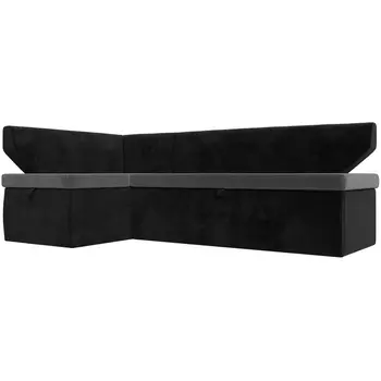 Кухонный угловой диван Омура левый (основа велюр серый, компаньон велюр черный) Лига Диванов 113204L