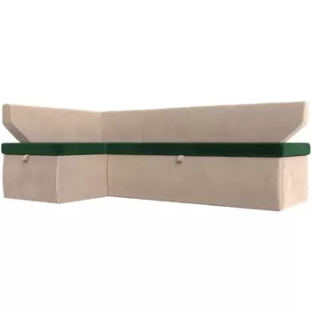 Кухонный угловой диван Омура левый (основа велюр зеленый, компаньон велюр бежевый) Лига Диванов 113198L