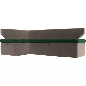 Кухонный угловой диван Омура левый (основа велюр зеленый, компаньон велюр коричневый) Лига Диванов 113199L