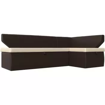 Кухонный угловой диван Омура правый (основа экокожа бежевая, компаньон экокожа коричневая) Лига Диванов 113235