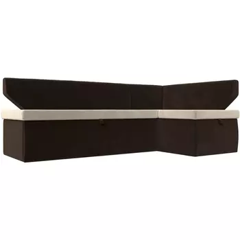 Кухонный угловой диван Омура правый (основа микровельвет бежевый, компаньон микровельвет коричневый) Лига Диванов 113214