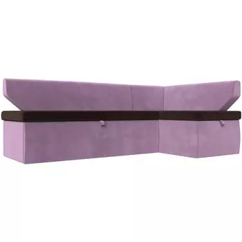 Кухонный угловой диван Омура правый (основа микровельвет коричневый, компаньон микровельвет сиреневый) Лига Диванов 113224