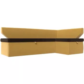 Кухонный угловой диван Омура правый (основа микровельвет коричневый, компаньон микровельвет желтый) Лига Диванов 113221