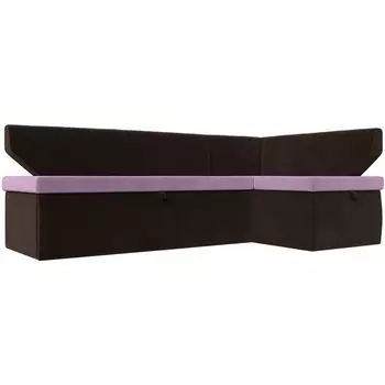 Кухонный угловой диван Омура правый (основа микровельвет сиреневый, компаньон микровельвет коричневый) Лига Диванов 113225
