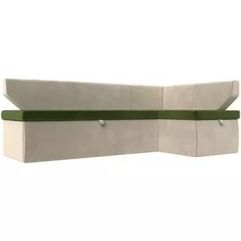 Кухонный угловой диван Омура правый (основа микровельвет зеленый, компаньон микровельвет бежевый) Лига Диванов 113218