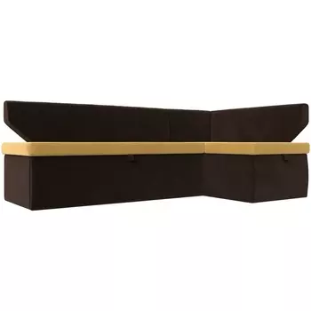 Кухонный угловой диван Омура правый (основа микровельвет желтый, компаньон микровельвет коричневый) Лига Диванов 113217