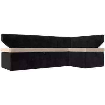 Кухонный угловой диван Омура правый (основа велюр бежевый, компаньон велюр черный) Лига Диванов 113193