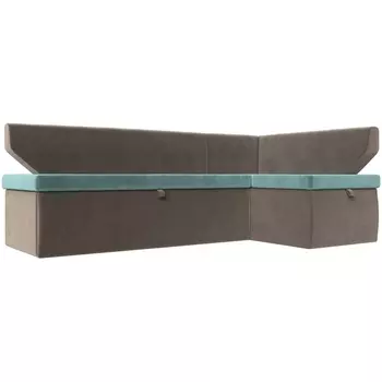 Кухонный угловой диван Омура правый (основа велюр бирюзовый, компаньон велюр коричневый) Лига Диванов 113195