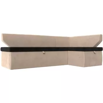 Кухонный угловой диван Омура правый (основа велюр черный, компаньон велюр бежевый) Лига Диванов 113207