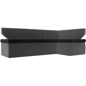 Кухонный угловой диван Омура правый (основа велюр черный, компаньон велюр серый) Лига Диванов 113209