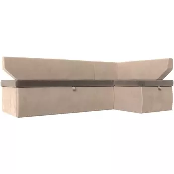 Кухонный угловой диван Омура правый (основа велюр коричневый, компаньон велюр бежевый) Лига Диванов 113200