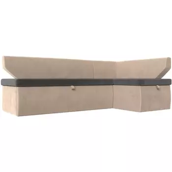 Кухонный угловой диван Омура правый (основа велюр серый, компаньон велюр бежевый) Лига Диванов 113203