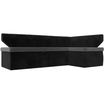 Кухонный угловой диван Омура правый (основа велюр серый, компаньон велюр черный) Лига Диванов 113204