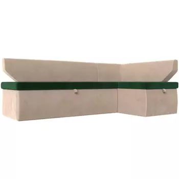 Кухонный угловой диван Омура правый (основа велюр зеленый, компаньон велюр бежевый) Лига Диванов 113198