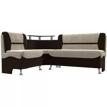 Кухонный угловой диван Сидней левый (основа микровельвет бежевый, компаньон микровельвет коричневый) Лига Диванов 107377L