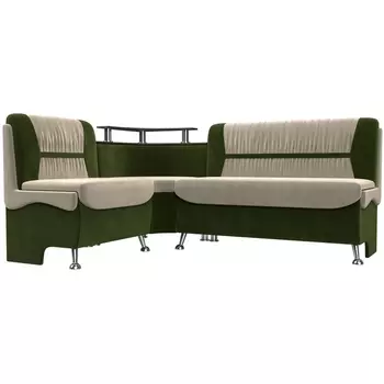 Кухонный угловой диван Сидней левый (основа микровельвет бежевый, компаньон микровельвет зеленый) Лига Диванов 107376L