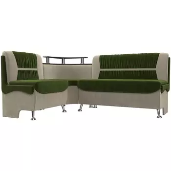 Кухонный угловой диван Сидней левый (основа микровельвет зеленый, компаньон микровельвет бежевый) Лига Диванов 107379L