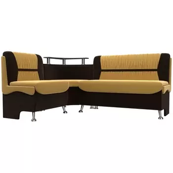 Кухонный угловой диван Сидней левый (основа микровельвет желтый, компаньон микровельвет коричневый) Лига Диванов 107378L