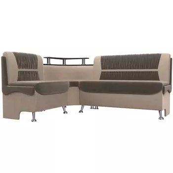 Кухонный угловой диван Сидней левый (основа велюр коричневый, компаньон велюр бежевый) Лига Диванов 107373L