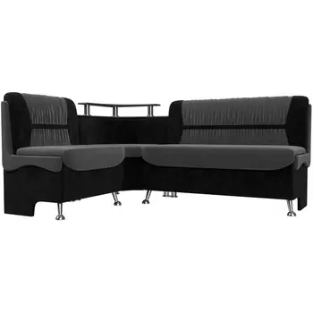 Кухонный угловой диван Сидней левый (основа велюр серый, компаньон велюр черный) Лига Диванов 107374L