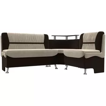 Кухонный угловой диван Сидней правый (основа микровельвет бежевый, компаньон микровельвет коричневый) Лига Диванов 107377