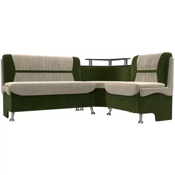 Кухонный угловой диван Сидней правый (основа микровельвет бежевый, компаньон микровельвет зеленый) Лига Диванов 107376