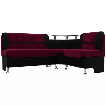 Кухонный угловой диван Сидней правый (основа микровельвет бордовый, компаньон микровельвет черный) Лига Диванов 109456