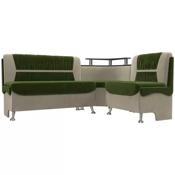 Кухонный угловой диван Сидней правый (основа микровельвет зеленый, компаньон микровельвет бежевый) Лига Диванов 107379