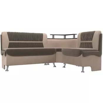 Кухонный угловой диван Сидней правый (основа велюр коричневый, компаньон велюр бежевый) Лига Диванов 107373