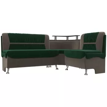 Кухонный угловой диван Сидней правый (основа велюр зеленый, компаньон велюр бежевый) Лига Диванов 107372