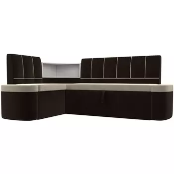 Кухонный угловой диван Тефида левый (основа микровельвет бежевый, компаньон микровельвет коричневый) Лига Диванов 107518L